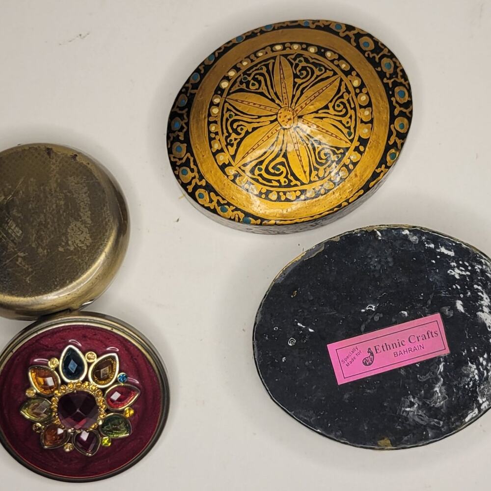 Small Vintage Bejeweled Pillbox & Boho Jewelry Box